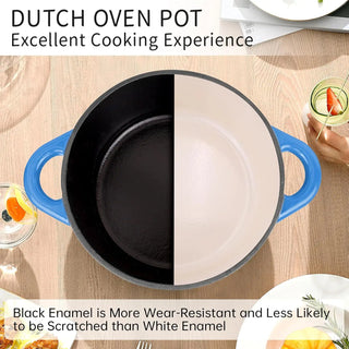 6QT Enameled Cast Iron Dutch Oven with Lid & Silicone Accessories, Round Dutch Oven Pot with Lid-Dual Handles, Oven Safe up to 5
