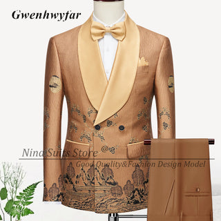 G&N 2023 New Series Men Suits Blazer Beautiful Lilac Purple Floral Pattern Tuxedos 3 Pieces Formal Party Costume Homme Slim Fit