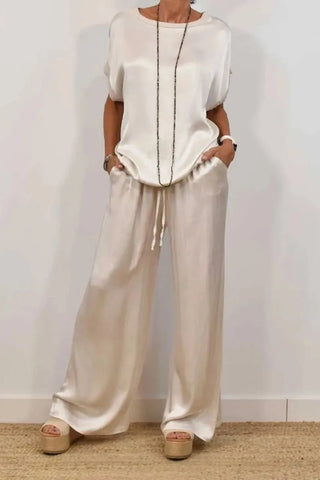 Smooth Satin Short Sleeve Pant Set