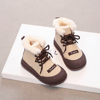 Winter Snow Boots For Girls PU Leather Waterproof Teenager Girl's Plush Boots Thick Warm Cotton Velvet Girl's Winter Shoes