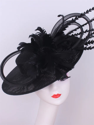 Burgundy Millinery Caps Headbands Accessories Imitation Sinamay Derby Cocktail Hat Women Bridal Hair Fascinator Feather Fancy