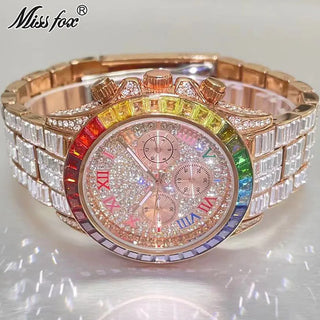 Luxury Iced Diamond Rose Quartz Wristwatch