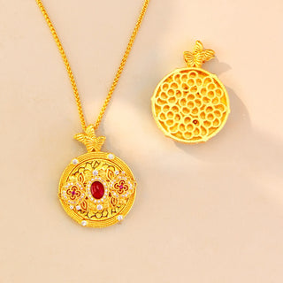 Studded Camellia 24K Gold Compass Pendant