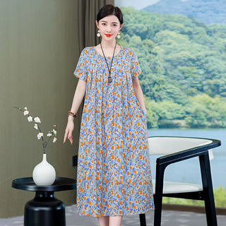 Women Vintage Print Long Dress Sleepwear
