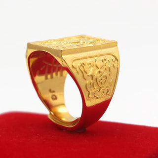 Exquisitely Carved Men's 24K Gold Ring