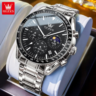 OLEVS Brand New Luxury Rose Gold Quartz Watch Men Stainless Steel Waterproof Luminous Date Moon Phase Chronograph Watches Mens