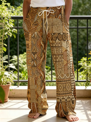 African Men Tribal Geometric Drawstring Pants