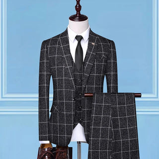 Men's Boutique Three-Piece Suit Set Checkered Stripes Vest Trousers Handsome Trend Leisure Business Casual Wear 2025 New
