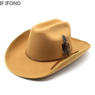 New 9.5CM Wide Brim Western Cowboy Hat For Men's Vintage Fascinator Cowgirl Jazz Hat Cloche Church Caps Sombrero Hombre