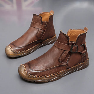 Luxury High Top Mens Casual Shoes Fashion Genuine Leather Men's Ankle Boots Slip on Leisure Walking Footwear Comfort Work Boots