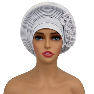 New African Headtie Turban Nigeria Head Ties with Flowers Already Made Auto Gele Women Head Wraps for Wedding Party