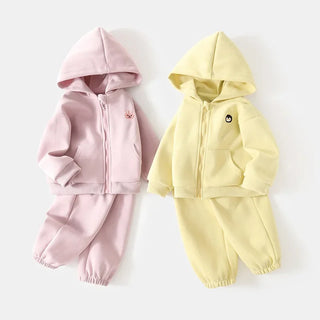 Toddler Zip-Up Hooded Tracksuit 2-Piece Set  Cartoon Embroidery Soft Fleece Autumn New 0-5Y Children Clothing