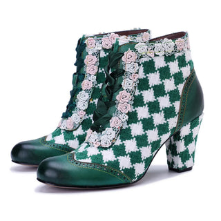 Vintage Floral Lace-Up Bohemian Booties