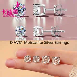 CADERMAY D VVS Moissanite 925 Sterling Silver Stud Charms Earrings With GRA Certificate For Women Girls Custom Fashion  Jewelry