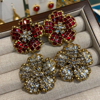 Women New Vintage Three-Dimensional Flower Ruby Earrings