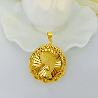 Unisex 24K Gold AU999 Flame-Embraced Avalokiteshvara & Maitreya Pendant | Vine-wrapped with shell inlay, fresh for casual looks
