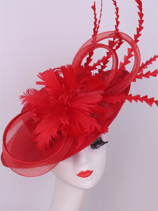 Burgundy Millinery Caps Headbands Accessories Imitation Sinamay Derby Cocktail Hat Women Bridal Hair Fascinator Feather Fancy