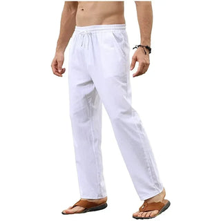 Fasion Men Cotton Linen Pants Joggers Sweatpants Streetwear Breathable Solid Color Linen Trousers Vacation Summer Loose Pants