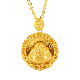 Unisex 24K Gold AU999 Flame-Embraced Avalokiteshvara & Maitreya Pendant | Vine-wrapped with shell inlay, fresh for casual looks