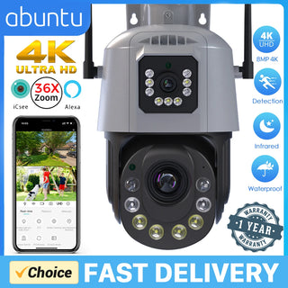 ABUNTU 8MP 4K Wifi PTZ Camera 36X Optional Zoom Dual Lens Dual Screens Surveillance IR Night Vision 4MP CCTV IP Camera ICSEE APP