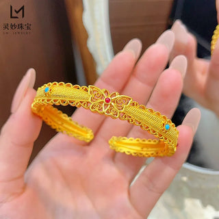 9999 24K real gold enamel color butterfly lace opening bracelet hollow butterfly bracelet exquisite national trend style