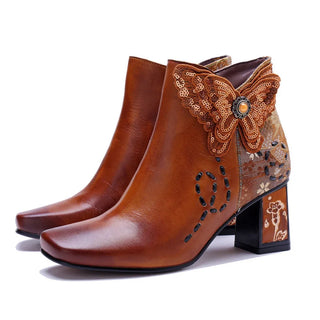 Multicolor Floral Block Heel Ankle Boots