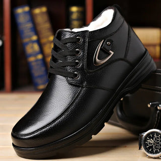 Cotton shoes for men in winter 2025 with plush leather and cotton leather shoes for middle-aged and elderly men
