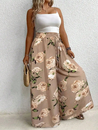 Elegant Printed Wide Leg Drawstring Pants
