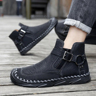 Luxury High Top Mens Casual Shoes Fashion Genuine Leather Men's Ankle Boots Slip on Leisure Walking Footwear Comfort Work Boots