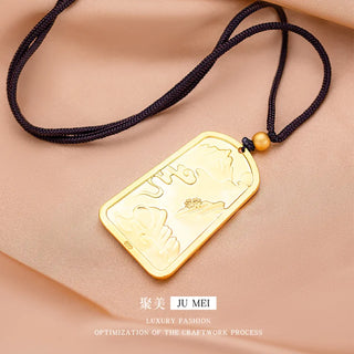 Luxury 24K 9999 Pure Gold real gold Dragon Zodiac Men's Ancient Auspicious Cloud Pendant Black Rope Pendant