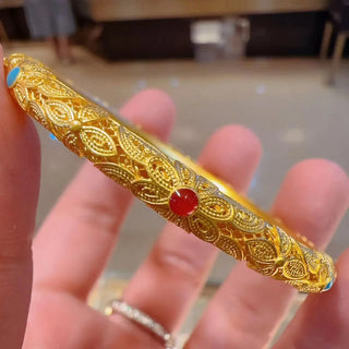 9999 24K real gold Palace ancient law retro imitation enamel boutique everything floral silk light luxury high design bracelet