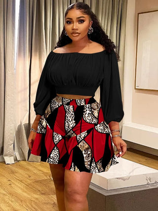 Wmstar Plus Size Two Piece Outfits Women's Clothing Wholesale New Style Pleated Off Shoulder  Casual Skirts Sets New Style