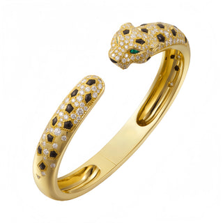 Winkin Winsin Brand Designer 925 Sterling Silver Cuff Bangle For Women Carbon Diamond Cheetah Leopard Bangles Bracelet Jewelry