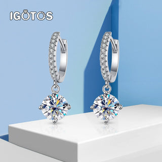 IGOTOS 10cttw Round Cut Moissanite Drop Earrings D VVS S925 Silver Women Luxury Diamond Hoop Earrings Fine Jewelry Gifts GRA