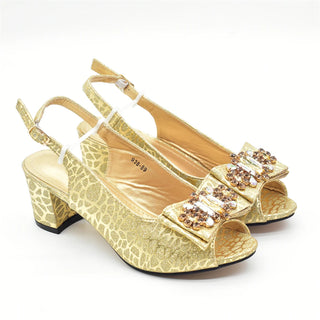 New Arrival Shoes and Bags To Match Set Nigeria Party Luxury Gold Color Wedding Italian Shoes Bag Set Decorated with Rhinestone