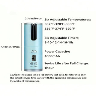 Automatic Hair CurlerWirelessWith CeramicBarrel 6 HeatTimer Modes RechargeablePortabl FastHeatingStylerFor PerfectCurlsEveryTime