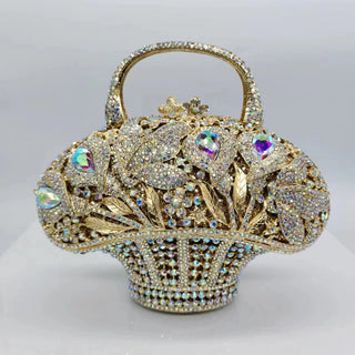 Vintage Flower Basket Banquet Clutch Purse