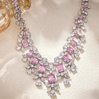 EYER Luxurious Fashion Fine Jewelry Sets For Women Lady Inlay AAA Cubic Zirconia Sweet Pink Color Water Drop Necklace Earrings