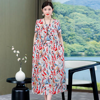 Women Vintage Print Long Dress Sleepwear