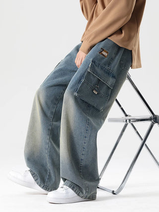 Wide Leg Cargo Denim Jean Pants