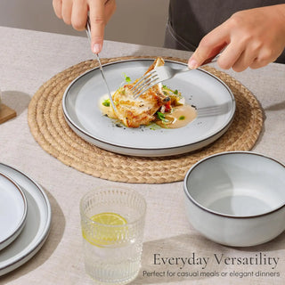 Stoneware Dinnerware Sets for 6, 18 Pieces Reactive Glaze Plates and Bowls Sets, Elegant Dishes with Rustic Terracotta Clay Base