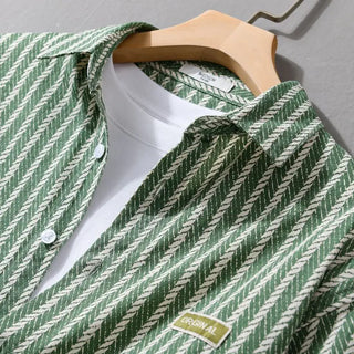 Men Long Sleeve Striped Cardigan Shirt
