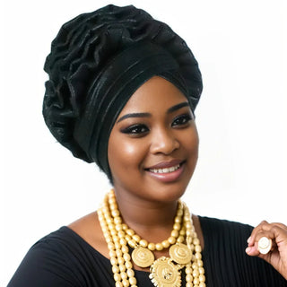 Party Headgear Ruffled Turban Cap for Women African Lady Head Wraps Nigeria Wedding Autogele Headtie