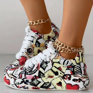 Thick-soled Hand-painted Graffiti Shoes