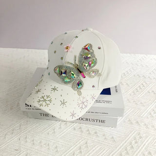 New fashion Colorful Rhinestone Butterfly Baseball Cap, Trendy Baseball Cap Sun Hats For Women