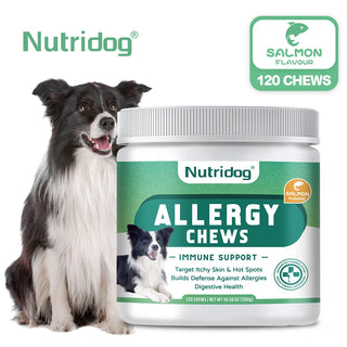 Allergy & Immune Support Chews for Dogs -  Salmon Flavor Soft Chews Dog Allergy Relief, Skin Health, Coat Defense-120 soft chews
