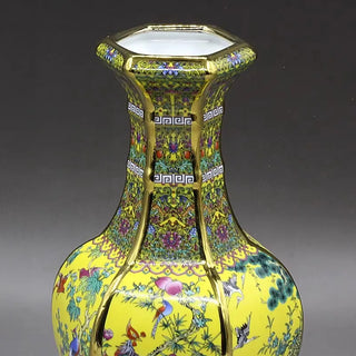 Colorful Enamel Flowers Antique Vase