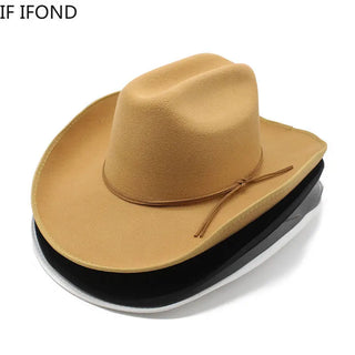 New 9.5CM Wide Brim Western Cowboy Hat For Men's Vintage Fascinator Cowgirl Jazz Hat Cloche Church Caps Sombrero Hombre