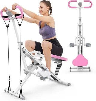 Sportsroyals Pink Squat Machine for Home,Rodeo Core Exercise Machine,330lbs Foldable,Adjustable 4 Resistance Bands