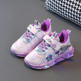 Girls shoes with lights 2024 spring and autumn new mesh breathable and lightweight children's sneakers for small,